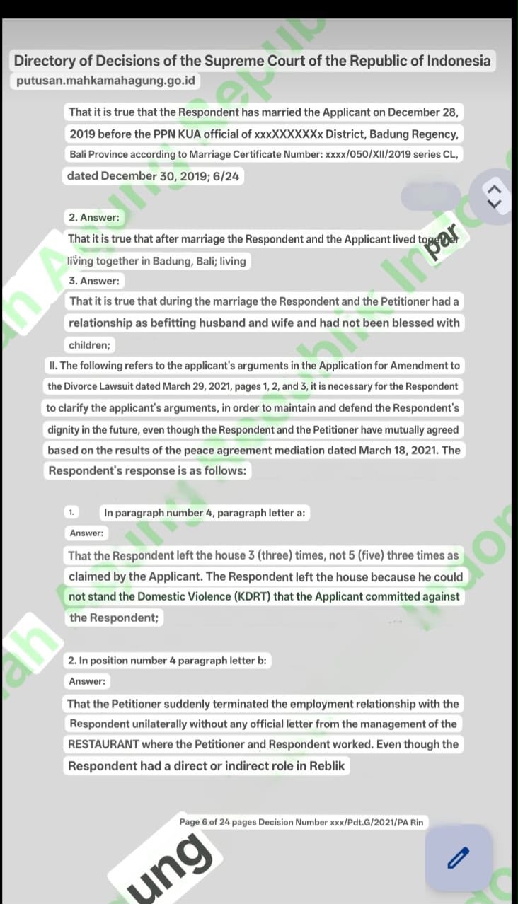 ROB DIVORCE IN BALI CITING "DOMESTIC VIOLENCE AND MENTAL ABUSE" 2